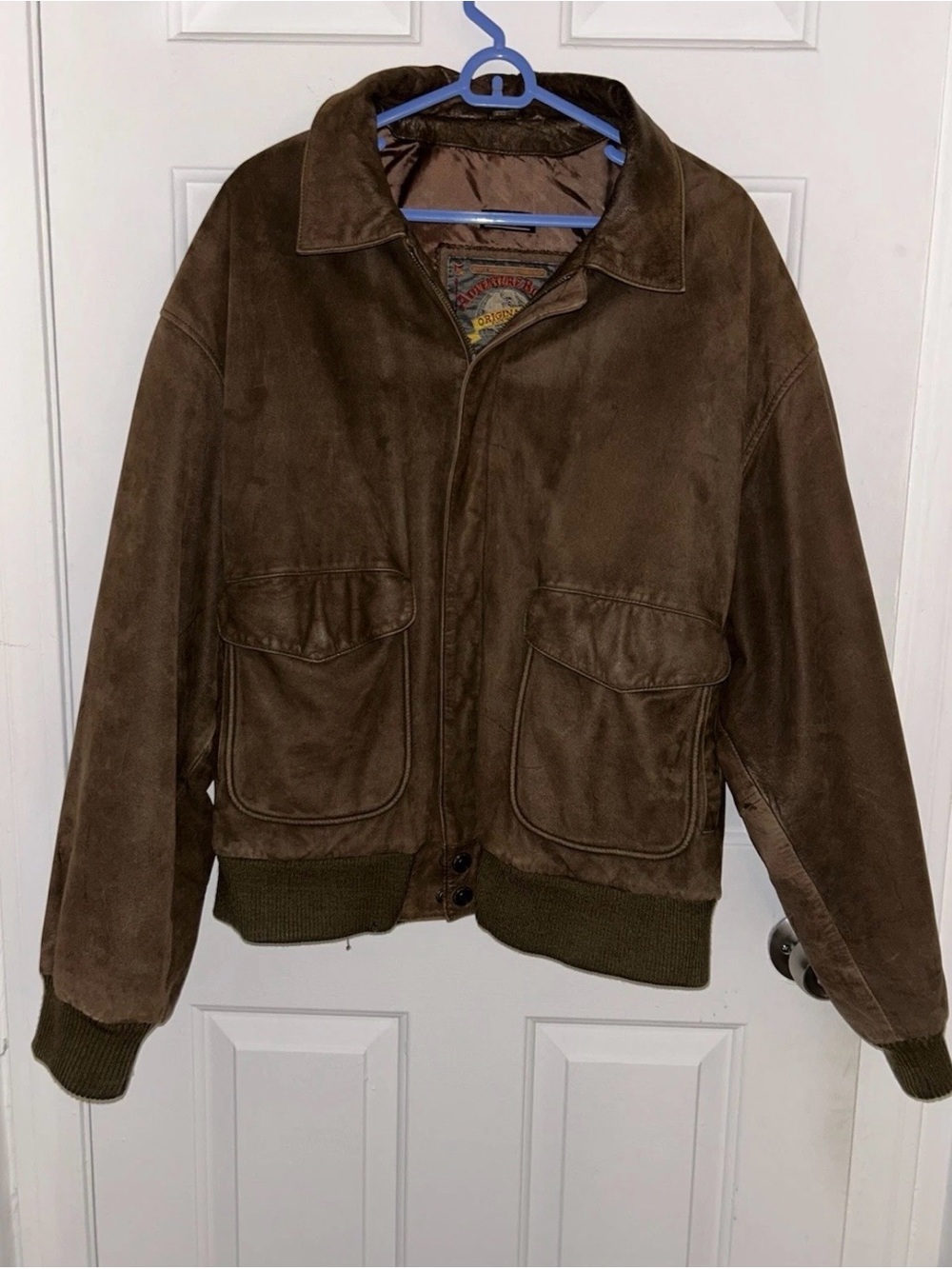 Men’s VINTAGE-ADVENTURE BOUND SUEDE LEATHER BOMBER JACKET EXTRA LARGE BROWN